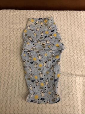 Norani Blue Baby Swaddle with Yellow Space Print